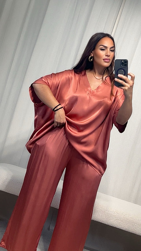 Pantalon satiné ARIANNA ceinture élastique.